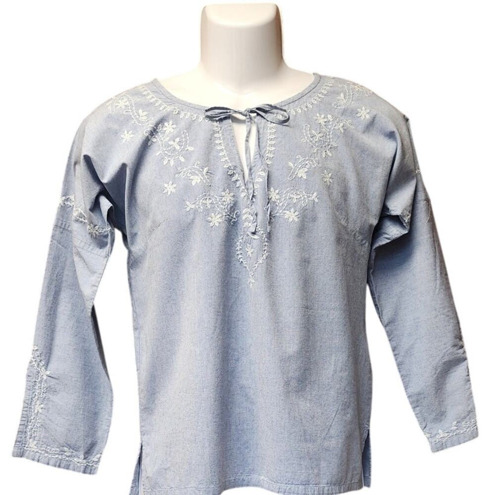 Vintage Ruff Hewn Light Blue Long sleeve Peasant Blouse Women's Size 4-6 - Picture 6 of 12